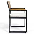 Ensemble de salle à manger d'extérieur en bois Whisen 6 pièces pour 6-7 personnes, ensemble de sièges de salle à manger de jardin de patio, 1 table rectangulaire et 1 banc et 4 chaises avec coussins