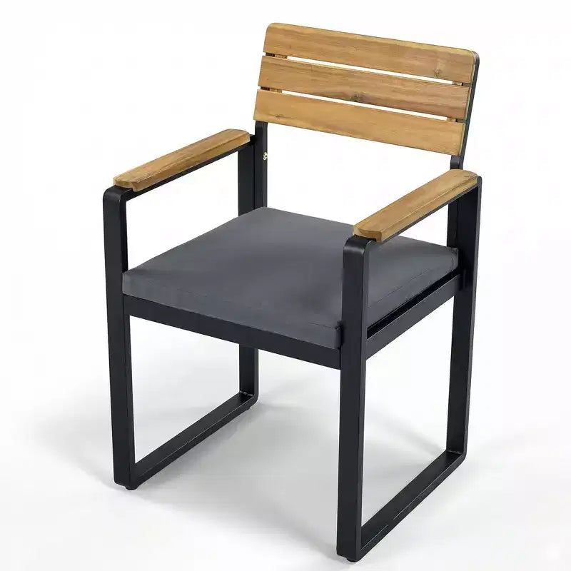 Ensemble de salle à manger d'extérieur en bois Whisen 6 pièces pour 6-7 personnes, ensemble de sièges de salle à manger de jardin de patio, 1 table rectangulaire et 1 banc et 4 chaises avec coussins