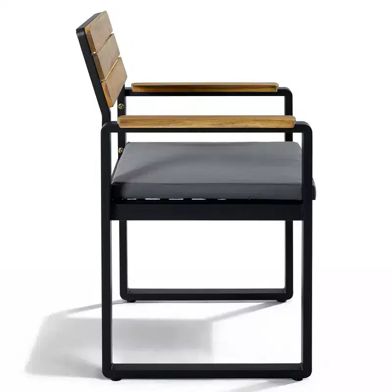Ensemble de salle à manger d'extérieur en bois Whisen 6 pièces pour 6-7 personnes, ensemble de sièges de salle à manger de jardin de patio, 1 table rectangulaire et 1 banc et 4 chaises avec coussins