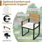 Ensemble de salle à manger d'extérieur en bois Whisen 6 pièces pour 6-7 personnes, ensemble de sièges de salle à manger de jardin de patio, 1 table rectangulaire et 1 banc et 4 chaises avec coussins