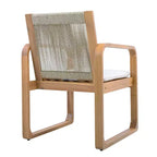 ModernLuxe Set da Pranzo per Esterni da 5/7 Pezzi, Tavolo in Legno di Acacia da 180 cm con Cuscini + 6 Sedie da Pranzo con Schienale in Corda, Finitura Teak Chiaro