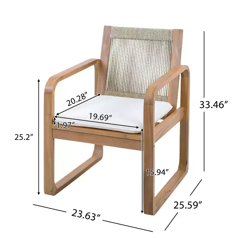 ModernLuxe Set da Pranzo per Esterni da 5/7 Pezzi, Tavolo in Legno di Acacia da 180 cm con Cuscini + 6 Sedie da Pranzo con Schienale in Corda, Finitura Teak Chiaro
