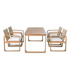 ModernLuxe Set da Pranzo per Esterni da 5/7 Pezzi, Tavolo in Legno di Acacia da 180 cm con Cuscini + 6 Sedie da Pranzo con Schienale in Corda, Finitura Teak Chiaro