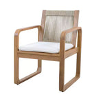 ModernLuxe Set da Pranzo per Esterni da 5/7 Pezzi, Tavolo in Legno di Acacia da 180 cm con Cuscini + 6 Sedie da Pranzo con Schienale in Corda, Finitura Teak Chiaro