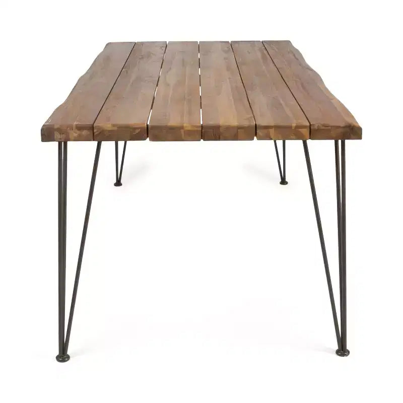Christopher Knight Home Magnus Ensemble de salle à manger moderne 7 pièces en acacia et fer avec table à lattes et motif en rotin PE