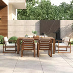 Set da pranzo per esterni a 7 pezzi per 6 persone con foro per ombrellone, tavolo e sedie da patio in legno con cuscini rimovibili per giardino o patio-Panipeachy