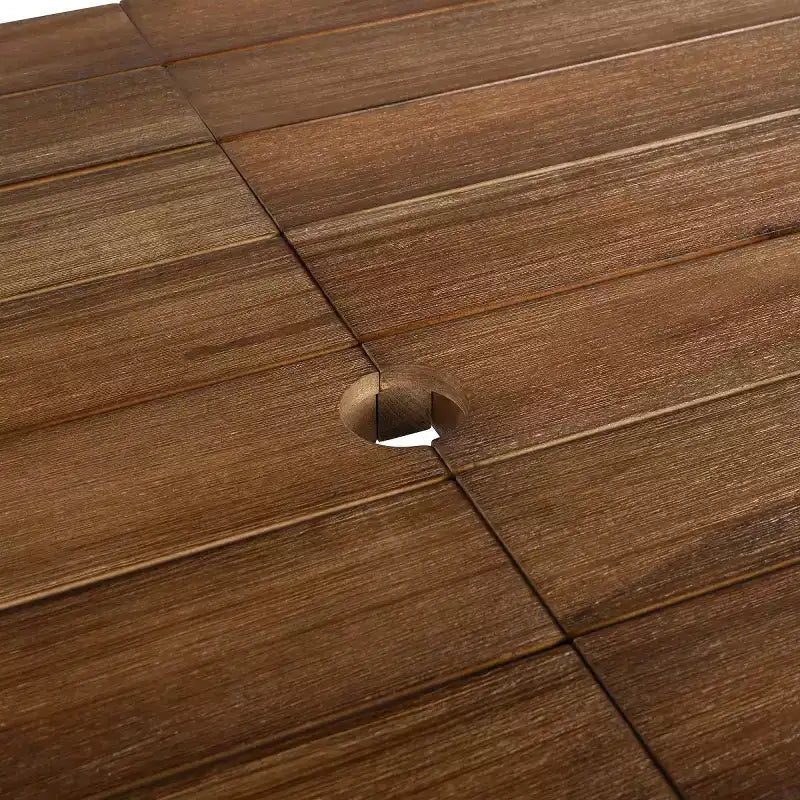 Set da pranzo per esterni a 7 pezzi per 6 persone con foro per ombrellone, tavolo e sedie da patio in legno con cuscini rimovibili per giardino o patio-Panipeachy