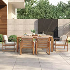 Set da pranzo per esterni a 7 pezzi per 6 persone con foro per ombrellone, tavolo e sedie da patio in legno con cuscini rimovibili per giardino o patio-Panipeachy