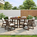 Set da pranzo da esterni in legno di 7 pezzi per 6 persone, tavolo rotondo con foro per ombrellone e sedie imbottite per giardino o cortile-Panipeachy