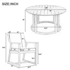Set da pranzo da esterni in legno di 7 pezzi per 6 persone, tavolo rotondo con foro per ombrellone e sedie imbottite per giardino o cortile-Panipeachy