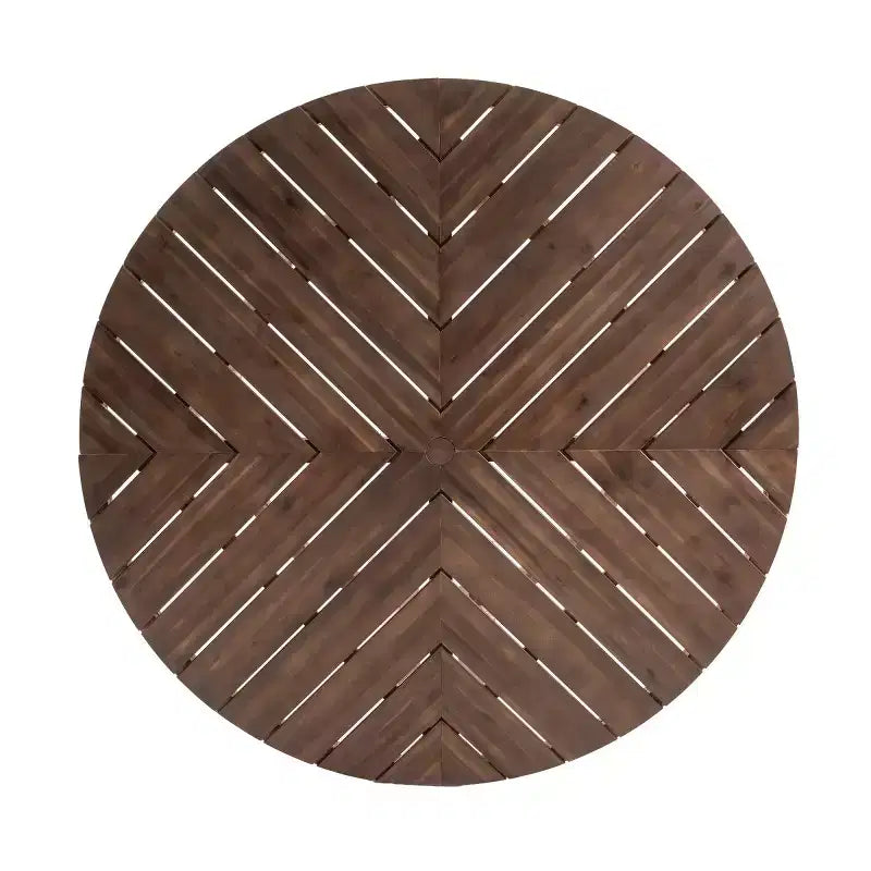 Set da pranzo da esterni in legno di 7 pezzi per 6 persone, tavolo rotondo con foro per ombrellone e sedie imbottite per giardino o cortile-Panipeachy