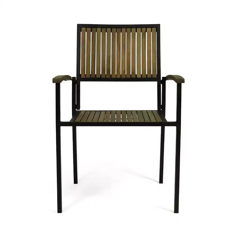 Christopher Knight Home Leif Ensemble de salle à manger moderne 5 pièces en acacia et fer avec table carrée et motif à lattes