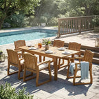 Christopher Knight Home Soren Modern 7 Piece Patio Acacia Dining Set with Expandable Slatted Table and Cushion