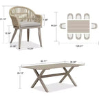 Ensemble de salle à manger d'extérieur PURPLE LEAF avec table à manger en aluminium et chaises en rotin tressé