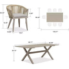 Ensemble de salle à manger d'extérieur PURPLE LEAF avec table à manger en aluminium et chaises en rotin tressé