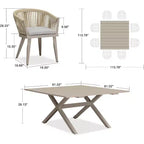 Ensemble de salle à manger d'extérieur PURPLE LEAF avec table à manger en aluminium et chaises en rotin tressé