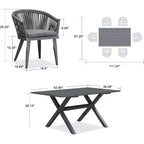 Ensemble de salle à manger d'extérieur PURPLE LEAF avec table à manger en aluminium et chaises en rotin tressé