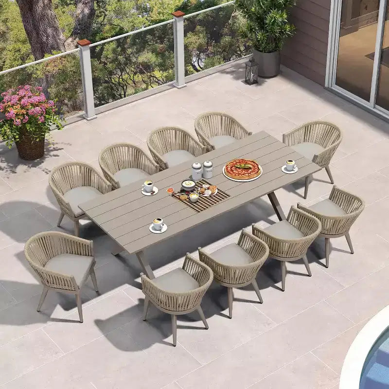 Ensemble de salle à manger d'extérieur PURPLE LEAF avec table à manger en aluminium et chaises en rotin tressé