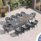 Ensemble de salle à manger d'extérieur PURPLE LEAF avec table à manger en aluminium et chaises en rotin tressé