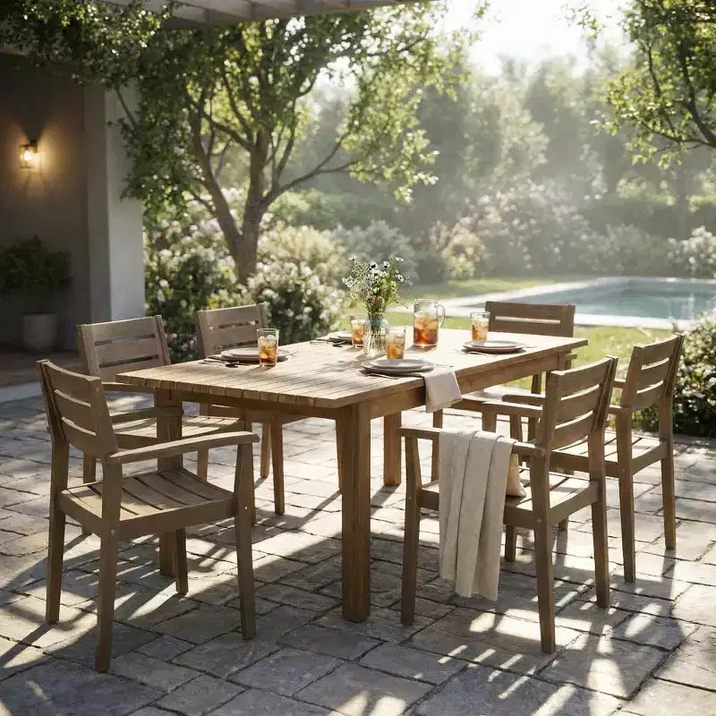 Christopher Knight Home Kasper Set da pranzo moderno da 7 pezzi da patio in acacia con tavolo rettangolare a doghe allungabile