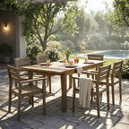 Christopher Knight Home Kasper Set da pranzo moderno da 7 pezzi da patio in acacia con tavolo rettangolare a doghe allungabile
