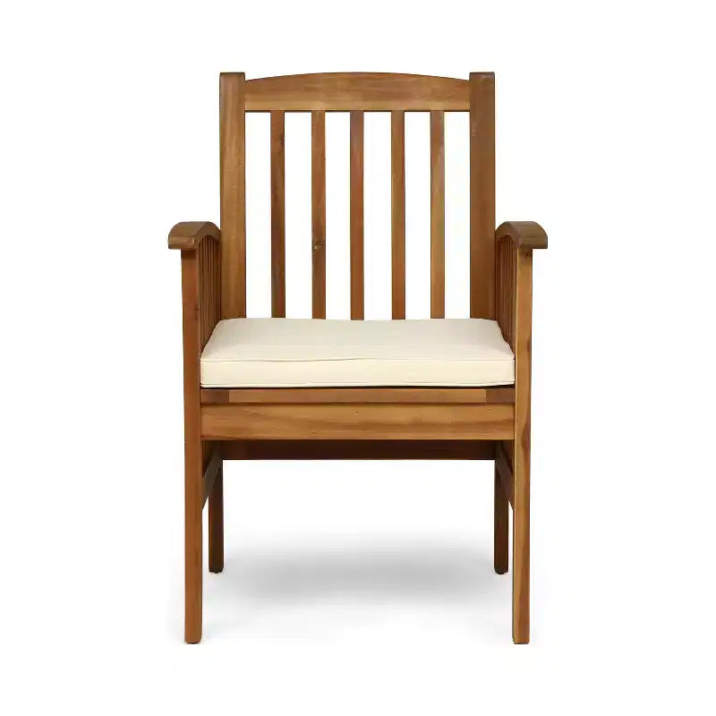 Christopher Knight Home Rasmus, set da pranzo moderno da 7 pezzi per patio con tavolo in acacia espandibile a doghe e cuscini