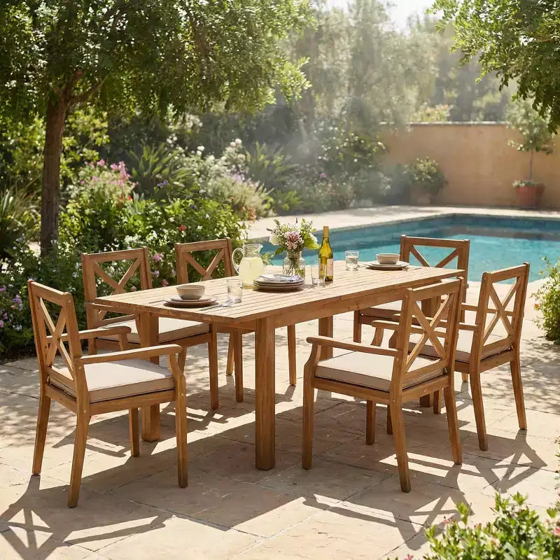 Christopher Knight Home Fiora 7 Piece Rustic Patio Acacia Wood Dining Set with Expandable Table
