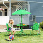 Tavolo da picnic pieghevole per bambini da esterno e set di sedie con ombrellone, 4 pezzi, verde