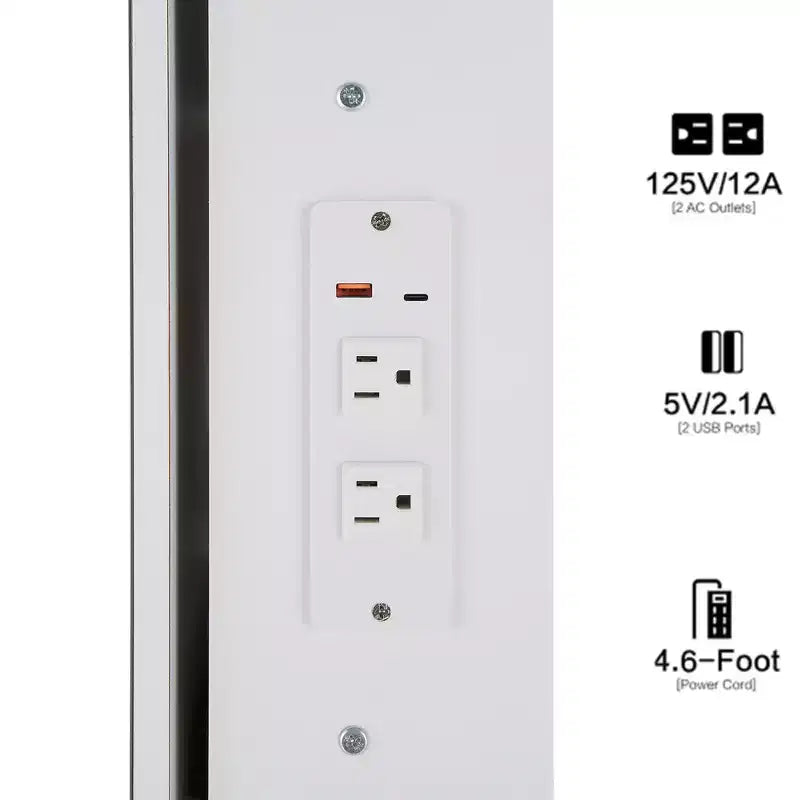 Toeletta di lusso da 94 cm con specchio scorrevole a LED, mobiletto contenitore, hub di alimentazione integrato, supporto per asciugacapelli e mobiletto laterale per camera da letto