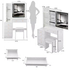 Toeletta di lusso da 94 cm con specchio scorrevole a LED, mobiletto contenitore, hub di alimentazione integrato, supporto per asciugacapelli e mobiletto laterale per camera da letto