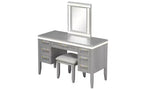 Toeletta moderna da 48 pollici con specchio illuminato, 7 cassetti, sgabello abbinato per camera da letto, finitura grigio-blu, illuminazione regolabile