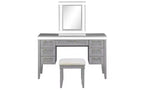 Toeletta moderna da 48 pollici con specchio illuminato, 7 cassetti, sgabello abbinato per camera da letto, finitura grigio-blu, illuminazione regolabile