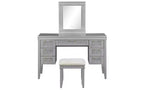 Toeletta moderna da 48 pollici con specchio illuminato, 7 cassetti, sgabello abbinato per camera da letto, finitura grigio-blu, illuminazione regolabile