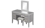 Toeletta moderna da 48 pollici con specchio illuminato, 7 cassetti, sgabello abbinato per camera da letto, finitura grigio-blu, illuminazione regolabile
