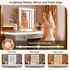 Toeletta moderna da 48 pollici con specchio illuminato, 7 cassetti, sgabello abbinato per camera da letto, finitura grigio-blu, illuminazione regolabile