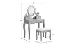 Toeletta Contemporanea con Specchio, 5 Cassetti, Sgabello Abbinato per Camera da Letto, Finitura Bianca, Design Salvaspazio
