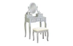 Toeletta Contemporanea con Specchio, 5 Cassetti, Sgabello Abbinato per Camera da Letto, Finitura Bianca, Design Salvaspazio