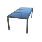 Set da pranzo da esterni GDFStudio Jayu Moderno a 9 pezzi in metallo e rattan sintetico con cuscino e tavolo con piano in vetro