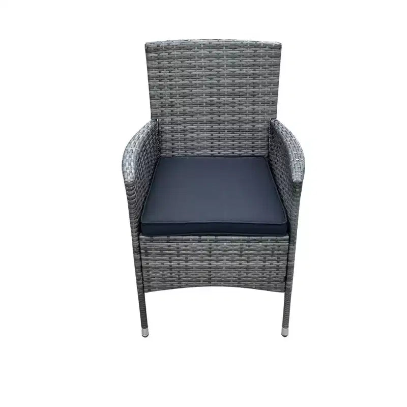Set da pranzo da esterni GDFStudio Jayu Moderno a 9 pezzi in metallo e rattan sintetico con cuscino e tavolo con piano in vetro