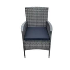 Set da pranzo da esterni GDFStudio Jayu Moderno a 9 pezzi in metallo e rattan sintetico con cuscino e tavolo con piano in vetro