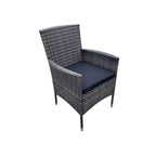 Set da pranzo da esterni GDFStudio Jayu Moderno a 9 pezzi in metallo e rattan sintetico con cuscino e tavolo con piano in vetro