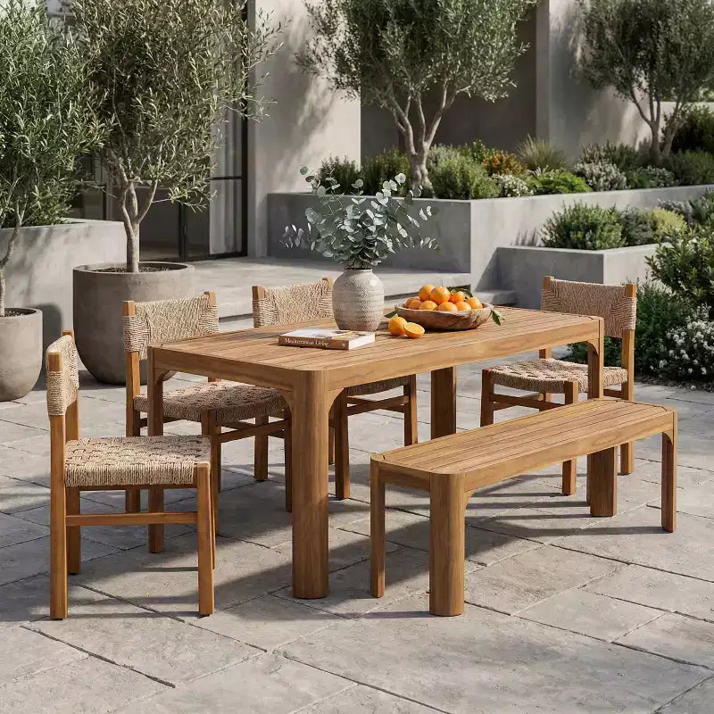 Christopher Knight Home Yasmin Modern 6 Piece Acacia Patio Dining Set with Wicker and Slatted Design
