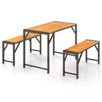 Gymax 3-Piece Outdoor Dining Set for 4 Featuring Wood Picnic Table & 2 Benches for Patios and Gardens