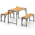 Ensemble de salle à manger d'extérieur Gymax 3 pièces pour 4 personnes avec table de pique-nique en bois et 2 bancs pour patios et jardins