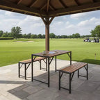 Ensemble de salle à manger d'extérieur Gymax 3 pièces pour 4 personnes avec table de pique-nique en bois et 2 bancs pour patios et jardins
