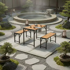 Ensemble de salle à manger d'extérieur Gymax 3 pièces pour 4 personnes avec table de pique-nique en bois et 2 bancs pour patios et jardins
