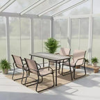 Set da pranzo da esterni 5 pezzi Gymax con braccioli effetto legno Struttura in metallo resistente e piano del tavolo in DPC