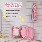Set Tavolo e Sedie da Picnic per Bambini con Ombrellone a Farfalla 3 Pezzi Rosa