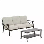 Ensemble de patio extérieur 2 pièces, canapé de patio 3 places en métal résistant aux intempéries de 178 cm et table basse rectangulaire
