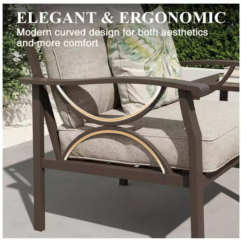Ensemble de patio extérieur 2 pièces, canapé de patio 3 places en métal résistant aux intempéries de 178 cm et table basse rectangulaire